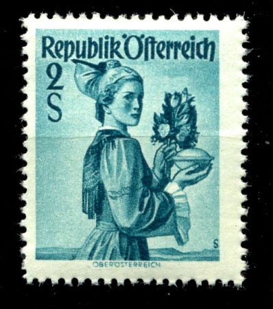 Австрия 1948-1951 гг. • Mi# 919(Sc# 546) • 1.50 sh. • Национальные женские костюмы • Верхняя Австрия • MNH OG XF ( кат. - €1.50 )