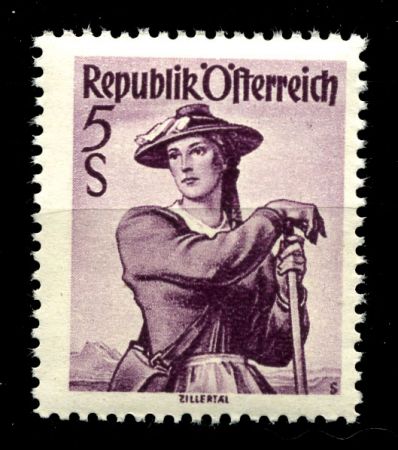 Австрия 1948-1951 гг. • Mi# 925(Sc# 554) • 5 sh. • Национальные женские костюмы • Циллерталь • MNH OG XF ( кат. - €1.50 )
