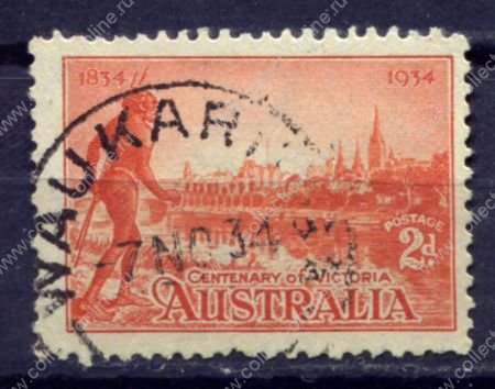 Австралия 1934 г. • Gb# 147 • 2 d. • 100-летие штата Виктория • вид Мельбурна • Used VF ( кат.- £ 2 )