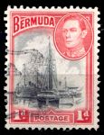 Бермуды 1938-1952 гг. • Gb# 110b • 1 d • Георг VI основной выпуск • парусник в порту Гамильтона • Used F-VF