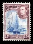 Бермуды 1938-1952 гг. • Gb# 111b • 1 ½ d • Георг VI основной выпуск • парусник в порту Гамильтона • Used F-VF ( кат.- £2 )