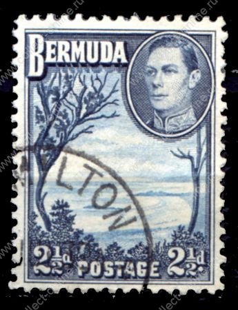 Бермуды 1938-1952 гг. • Gb# 113 • 2½ d • Георг VI основной выпуск • парусник в порту Гамильтона • Used F-VF