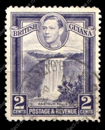 Британская Гвиана 1938-1952 гг. • Gb# 309 • 2 c. • Георг VI • осн. выпуск • водопад • перф. 12½ • Used F-VF