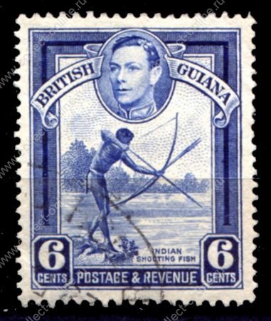 БРИТАНСКАЯ ГВИАНА 1938-52гг. SC# 233 / 6с. РЫБАК С ЛУКОМ / USED F-VF