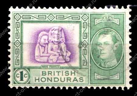 Британский Гондурас 1938-1947 гг. • Gb# 150 • 1 c. • Георг VI • осн. выпуск • тотем майя • Used F-VF ( кат. - £1.50 )