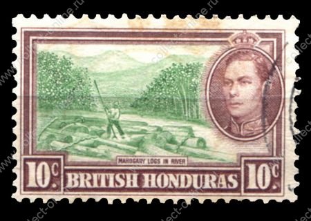 Британский Гондурас 1938-1947 гг. • Gb# 155 • 10 c. • Георг VI • осн. выпуск • сплав леса • Used F-VF