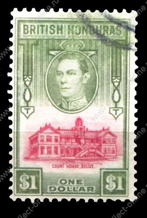 Британский Гондурас 1938-1947 гг. • Gb# 159 • $1 • Георг VI • осн. выпуск • здание суда • Used F-VF ( кат. - £15 )