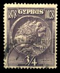 Кипр 1928 г. • Gb# 123 • ¾ pi. • 50-летие Британского правления • античная серебряная монета • Used VF ( кат.- £2 )
