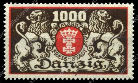 Данциг 1923 г. • Mi# 121 • 1000 M. • в.з. - 3Y • герб города и львы • стандарт • MNH OG XF ( кат.- € 3 )
