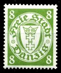 Данциг 1938-1939 гг. • Mi# 291 • 8 pf. • в.з. - 5 (свастика) • герб города • стандарт • MNH OG XF ( кат.- € 22 )