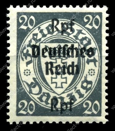 Германия 3-й рейх 1939 г. • Mi# 723 • 20 pf. • надпечатка "Deutsches Reich" на марке Данцига • MNH OG XF ( кат.- € 12 )
