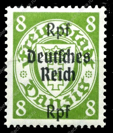 Германия 3-й рейх 1939 г. • Mi# 719 • 8 pf. • надпечатка "Deutsches Reich" на марке Данцига • MNH OG XF ( кат.- € 4.50 )