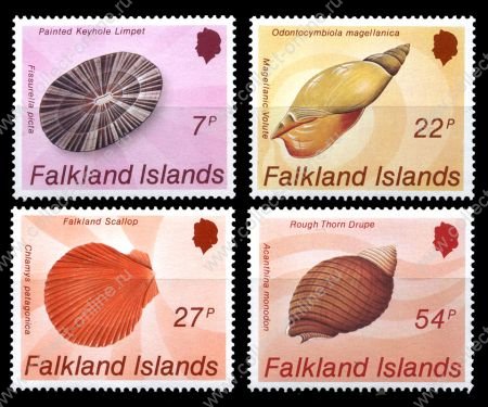 Фолклендские о-ва 1986 г. • Sc# 437-40 • 7 - 54 d. • Морские моллюски • полн. серия • MNH OG VF (кат. - $8.00)