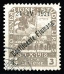 ФИЮМЕ 1921г. SC# 158 / 3 l. на 3 cor. / ДВОРЕЦ / USED F-VF / АРХИТЕКТУРА