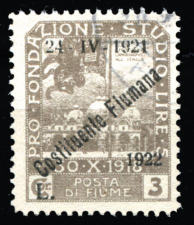 Фиуме 1922 г. • Mi# 152 • 3 L. на 5 C. • надпечатка "Costituente Fiumana 1922" на м. 1919 г. • Used F-VF ( кат. - €2 )