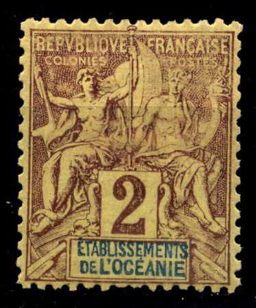 Французская Океания 1892 г. • Iv# 2 • 2 c. • Мир и торговля • стандарт • MH OG VF
