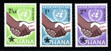 Гана 1959 г. • SC# 36-8 • 2½ d. - 2s.6d. • Международный день ООН • полн. серия • MNH OG XF 