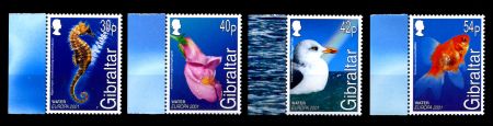 Гибралтар 2001 г. • SC# 871-4a • 30 - 54 p. • выпуск Европа • Фауна океана • MNH OG Люкс • полн. серия ( кат.- $9,5 )