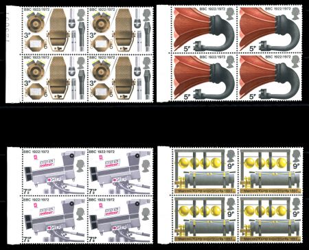 ВЕЛИКОБРИТАНИЯ 1972г. GB# 909-12 / Би-Би-Си / MNH OG VF / РАДИО / кв. блоки