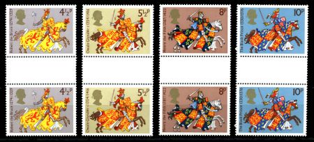 ВЕЛИКОБРИТАНИЯ 1974г. GB# 958-61 / СРЕДНЕВЕКОВЫЕ РЫЦАРИ / MNH OG VF / гаттер пары