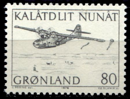 Гренландия 1971-1977 гг. • SC# 80 • 80 o. • Развитие почтового транспорта • самолет-амфибия • MNH OG XF