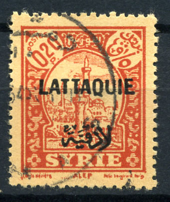 Латакия 1931-1933 гг. • SC# 4 • 20 с. • надпечатка на осн. выпуске марок Сирии • оранж. • Used F-VF