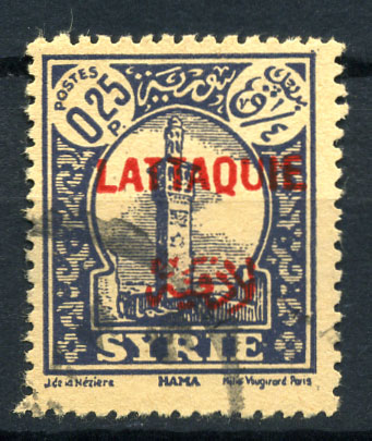 Латакия 1931-1933 гг. • SC# 6 • 25 с. • надпечатка на осн. выпуске марок Сирии • серая • Used F-VF