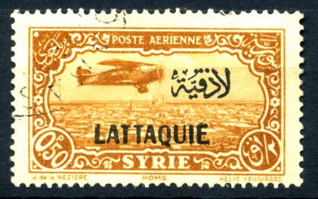 Латакия 1931-1933 гг. • SC# C1 • 50 c. • надпечатка на осн. выпуске марок Сирии • авиапочта • серо-желт. • Used F-VF