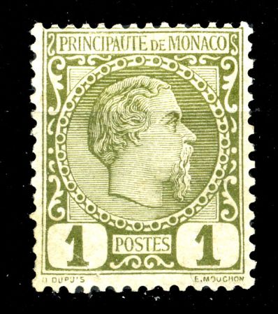 Монако 1885 г. • SC# 1 • 1 c. • 1-й выпуск • Князь Чарльз III • стандарт • MNG VF ( кат.- $ 25- )