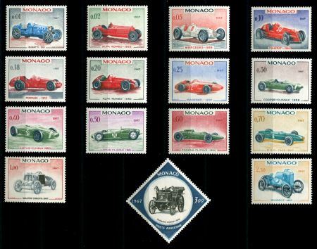 МОНАКО 1967г. SC# 648-61,C73 / СТАРЫЕ ГОНОЧНЫЕ АВТОМОБИЛИ / MNH OG VF / СПОРТ ТРАНСПОРТ