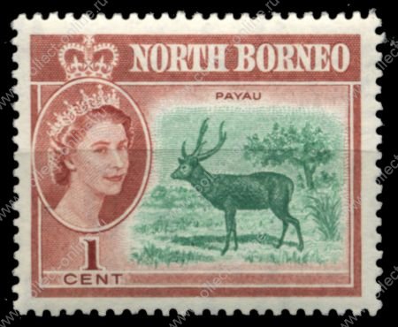 Северное Борнео 1961 г. Gb# 391 • 1 c. • Елизавета II осн. выпуск • Виды и фауна • олень • MH OG XF