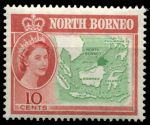 Северное Борнео 1961 г. Gb# 395 • 10 c. • Елизавета II осн. выпуск • Виды и фауна • карта Борнео • MH OG XF
