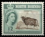 Северное Борнео 1961 г. Gb# 396 • 12 c. • Елизавета II осн. выпуск • Виды и фауна • дикий бык бантенг • MH OG XF