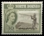 Северное Борнео 1961 г. Gb# 399 • 30 c. • Елизавета II осн. выпуск • Виды и фауна • охотник с пневмодротиком • MH OG XF