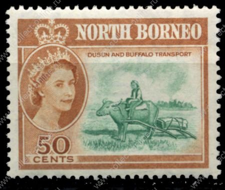 Северное Борнео 1961 г. Gb# 401 • 50 c. • Елизавета II осн. выпуск • Виды и фауна • повозка без колес • MH OG XF