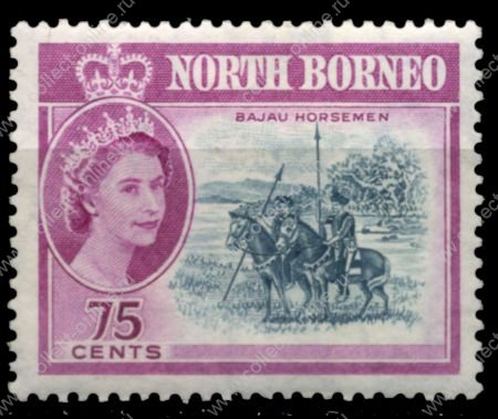 Северное Борнео 1961 г. Gb# 402 • 75 c. • Елизавета II осн. выпуск • Виды и фауна • конные воины • MH OG XF ( кат. - £16 )