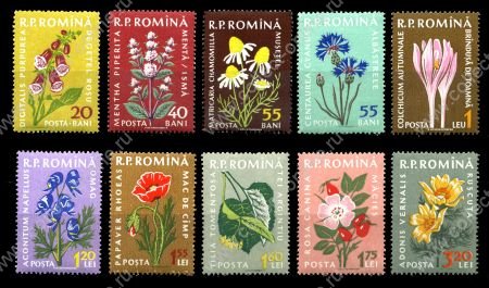 Румыния 1959г. SC# 1298-1307 / Цветы / MNH OG VF / Флора