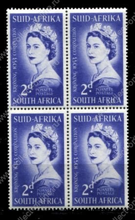 Южная Африка 1953 г. Gb# 143a • Коронация Елизаветы II • 2d. • MNH OG XF • кв. блок