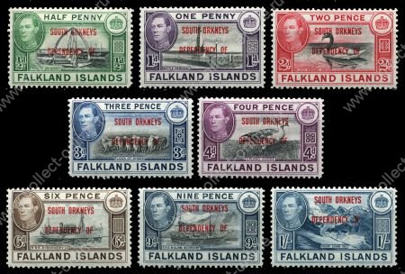 Южные Оркнейские острова 1944 г. • GB# C1-8 • ½ d. - 1sh. • надпечатки • полн. серия • MNH OG VF ( кат.- £24)