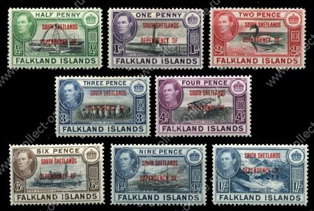 Южные Шетландские острова 1944 г. • GB# D1-8 • ½ d. - 1sh. • надпечатки • полн. серия • MH OG VF ( кат.- £24-)