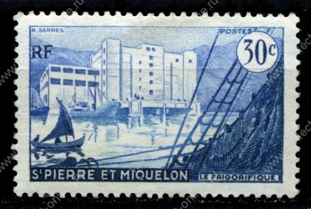 Сен-Пьер и Микелон 1955-1956 гг. • Iv# 348(Sc# 346) • 30 c. • Завод по переработке рыбы • MNH OG VF