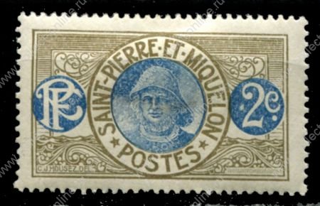 Сен-Пьер и Микелон 1909-1917 гг. • Iv# 79 • 2 c. • осн. выпуск • рыбак • MNH OG VF