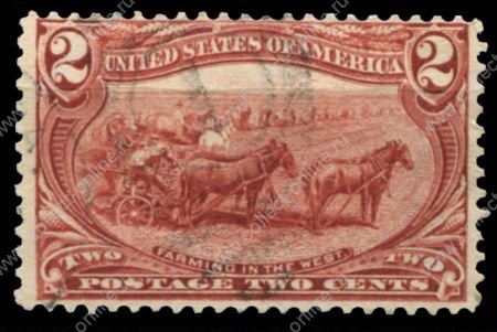 США 1898 г. • SC# 286 • 2 c. • Выставка "Транс-Миссисипи" • фермеры • Used F-VF ( кат. - $3.00 )