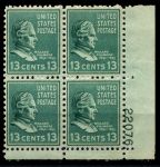 США 1938г. SC# 818 / 13c. / СТАНДАРТ ПРЕЗИДЕНТЫ М. ФИЛМОР / MNH OG VF / № кв. блок