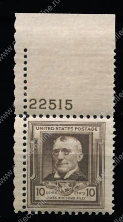 США 1940 г. • SC# 868 • 10 c. • Поэты • Джеймс Уиткомб Райли • MNH OG XF+