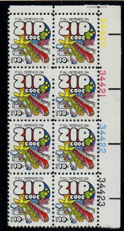 США 1973-4гг. SC# 1511 / 10c. / ПОЧТОВЫЙ ИНДЕКС / MNH OG VF / № блок 8 марок