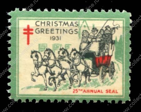 США • Рождественские этикетки 1931 г. • SC# WX62 • новогодний дилижанс • MNH OG VF