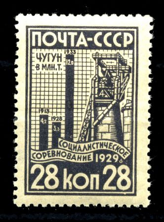 СССР 1929 г. • Сол# 350 • 28 коп. • Индустриализация • доменная печь • MH OG VF