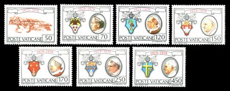 ВАТИКАН 1979г. SC# 657-63 / 50 лет ГОСУДАРСТВА / MNH OG VF / РЕЛИГИЯ АРХИТЕКТУРА