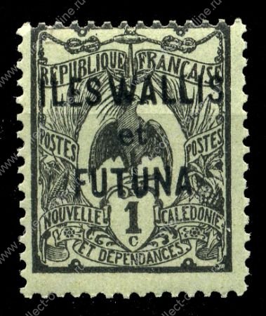 Уоллис и Футуна 1920 г. • Iv# 1 • 1 c. • надп. на марках Новой Каледонии • стандарт • MH OG VF